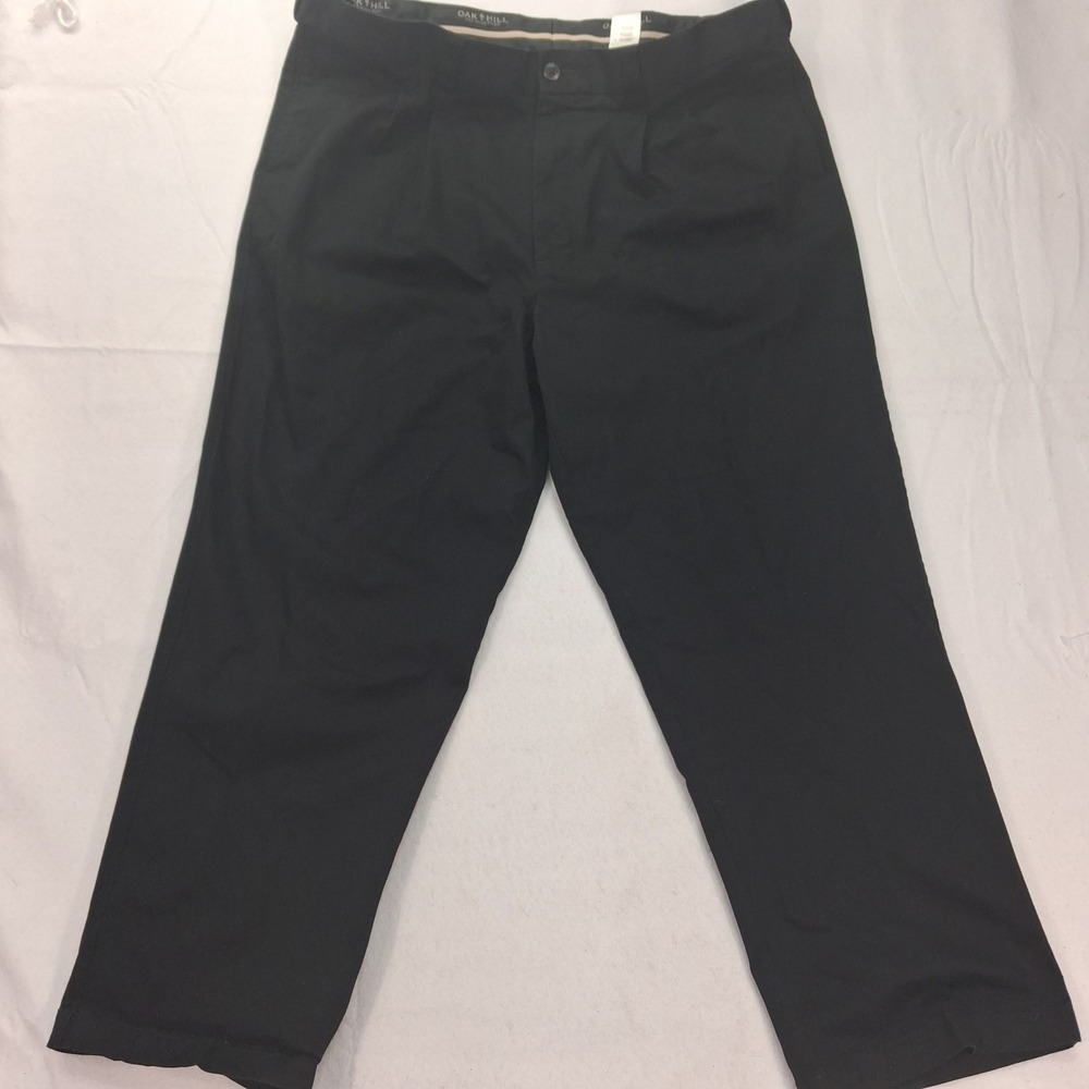 Oak Hill Pants Mens 44/30 Premium Pant Black Pleated Stretch Cotton EUC